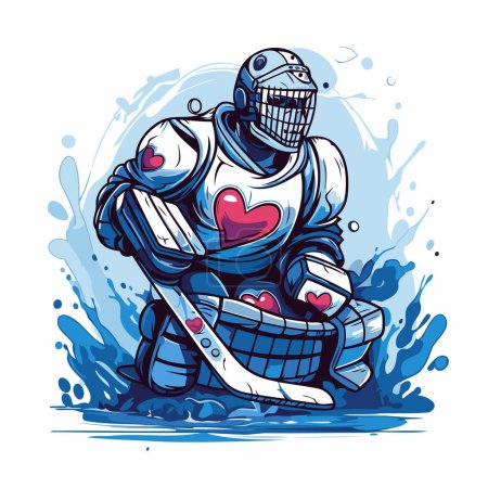 Illustration for Ice hockey player with a stick and a puck. vector illustration. - Royalty Free Image