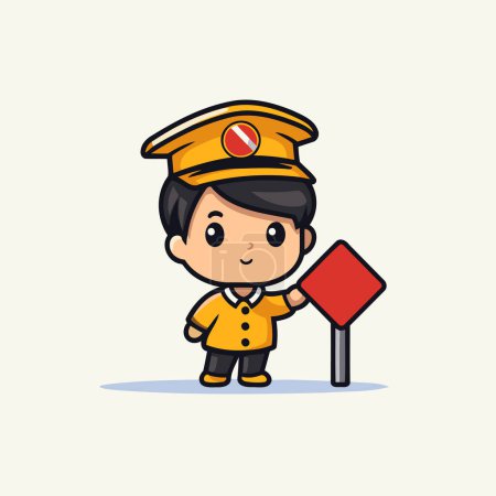 Illustration for Cute cartoon policeman with traffic sign. Cute vector illustration. - Royalty Free Image