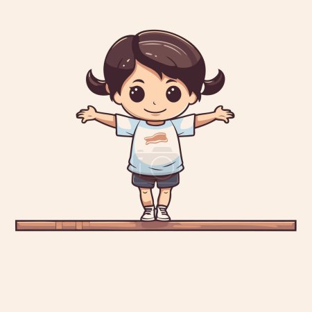 Illustration for Cute little girl standing on the seesaw. Vector illustration. - Royalty Free Image