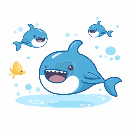Téléchargez les illustrations : Drôle de baleine de dessin animé avec des poissons. illustration vectorielle. eps10 - en licence libre de droit