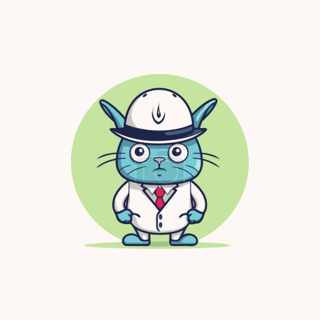 Téléchargez les illustrations : Mignon chat dessin animé dans une chemise blanche et cravate. Illustration vectorielle - en licence libre de droit