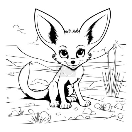 Illustration for Cute cartoon fox sitting on the ground. Vector illustration for coloring book. - Royalty Free Image