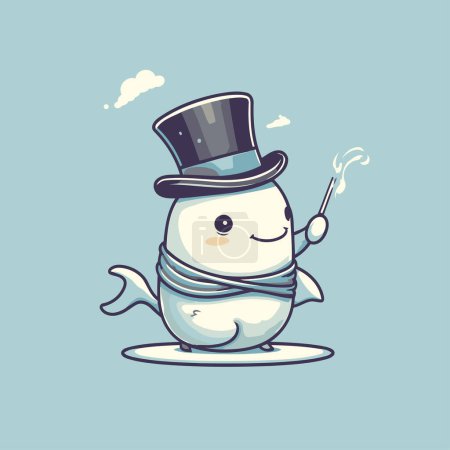 Téléchargez les illustrations : Bonhomme de neige drôle dans le chapeau supérieur et l'écharpe. Illustration vectorielle. - en licence libre de droit