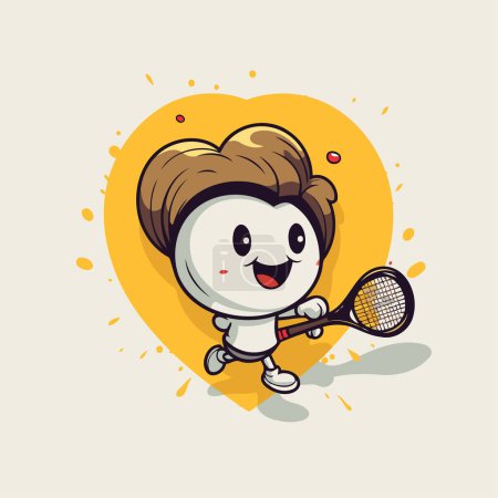 Illustration for Cute tennis player with racket and ball. Cartoon vector illustration. - Royalty Free Image