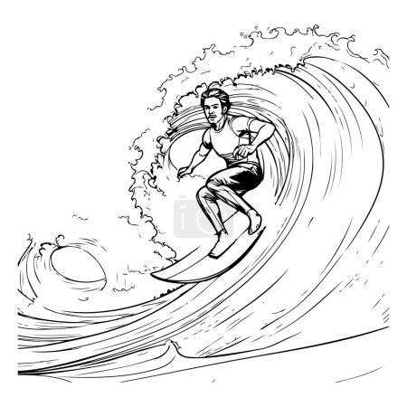 Illustration for Surfer on a wave. Vector illustration of a surfer. - Royalty Free Image
