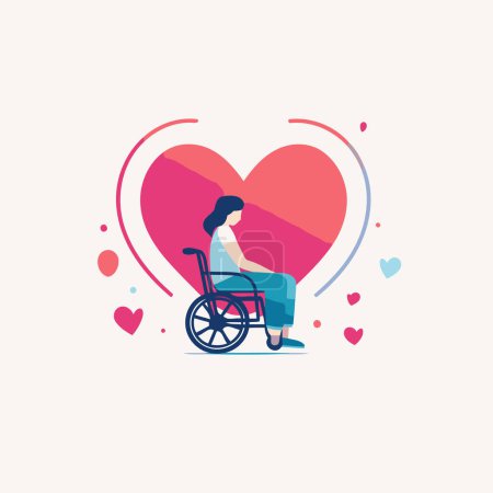 Téléchargez les illustrations : Illustration vectorielle d'une femme handicapée en fauteuil roulant avec un cœur. - en licence libre de droit