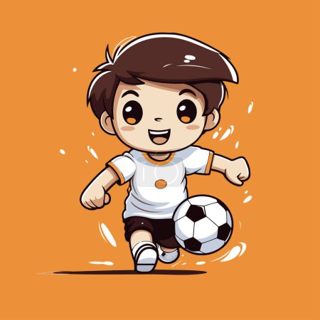 Illustration for Soccer player cartoon on orange background. Cute vector illustration. - Royalty Free Image
