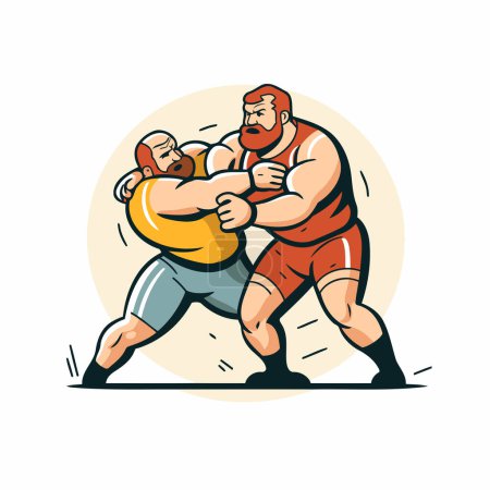 Ilustración de Ilustración de dibujos animados de un luchador de sumo pateando a un joven deportista - Imagen libre de derechos