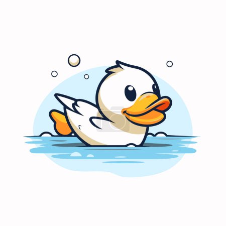 Ilustración de Lindo pato nadando en el mar. Ilustración vectorial en estilo de dibujos animados. - Imagen libre de derechos