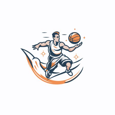 Illustration for Basketball player with ball vector logo design template. Basketball player icon. - Royalty Free Image