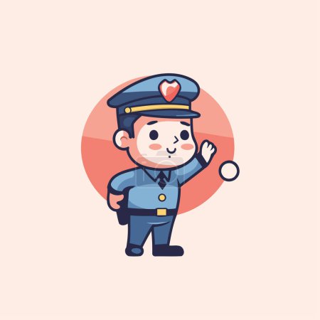 Téléchargez les illustrations : Mascotte de policier personnage de bande dessinée Design plat Illustration vectorielle - en licence libre de droit