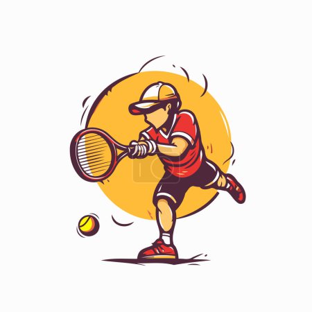 Ilustración de Tenis jugador acción dibujos animados deporte vector gráfico de diseño. Ilustración de estilo retro - Imagen libre de derechos