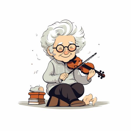 Téléchargez les illustrations : Grand-mère jouant du violon. Illustration vectorielle isolée sur fond blanc. - en licence libre de droit