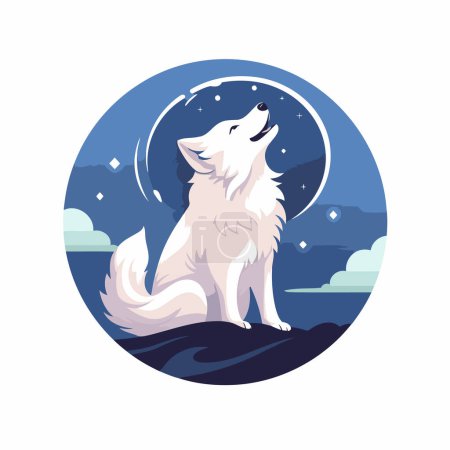 Illustration for White wolf on the background of the night sky. Vector illustration. - Royalty Free Image