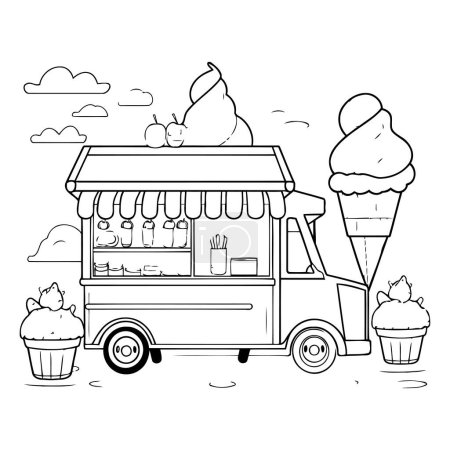 Téléchargez les illustrations : Camion de crème glacée avec cône de crème glacée et illustration vectorielle cupcake design graphique - en licence libre de droit