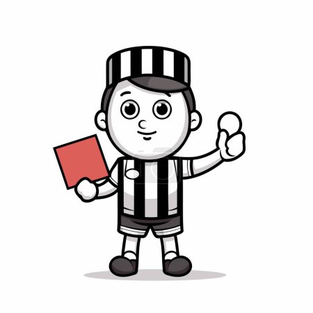 Personaje de mascota de dibujos animados árbitro con ilustración vectorial de tarjeta roja