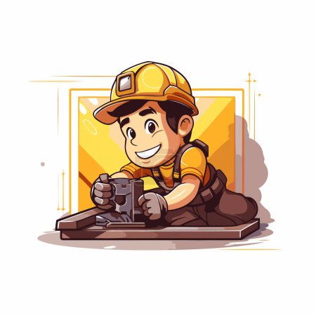 Illustration for Vector illustration of a worker wearing a helmet and holding a welding torch - Royalty Free Image