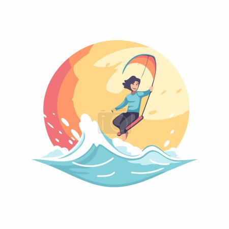 Illustration for Man surfing on the waves. Vector illustration in a flat style. - Royalty Free Image