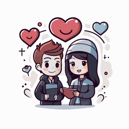 Illustration for Cute boy and girl in love cartoon vector illustration graphic design. - Royalty Free Image