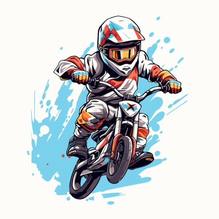 Téléchargez les illustrations : Illustration vectorielle d'un motocycliste en casque faisant du vélo. - en licence libre de droit