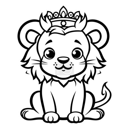 Téléchargez les illustrations : Roi lion - Illustration de bande dessinée en noir et blanc. Art vectoriel - en licence libre de droit