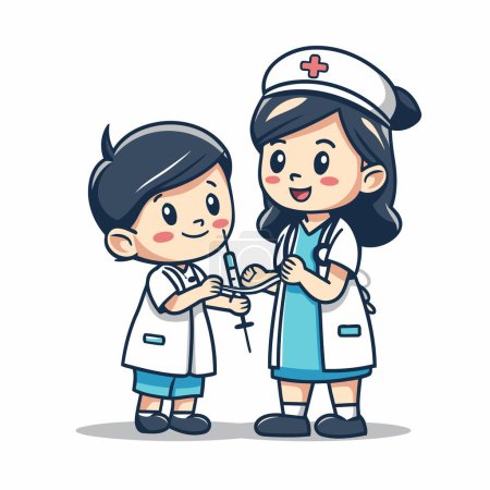 Téléchargez les illustrations : Illustration vectorielle de personnage de dessin animé infirmière et patient. Médecin et patient. - en licence libre de droit