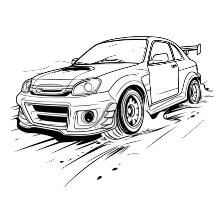 Téléchargez les illustrations : Croquis d'une voiture sur la route. Illustration vectorielle. - en licence libre de droit