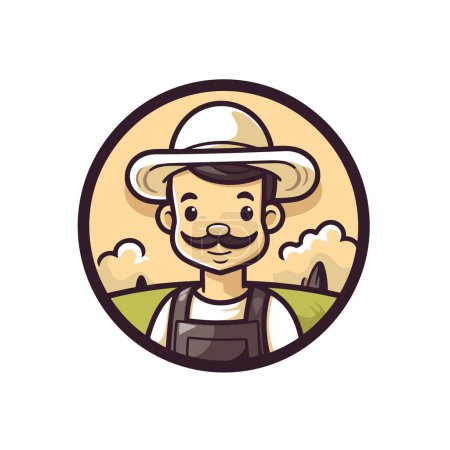 Illustration for Farmer with hat and overalls. Vector illustration on white background. - Royalty Free Image
