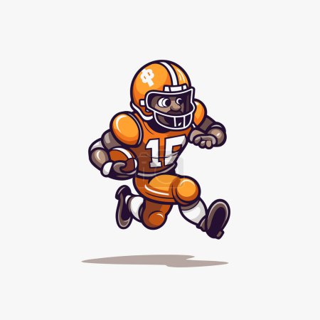 Illustration for American football player running with ball. vector cartoon illustration isolated on white background. - Royalty Free Image
