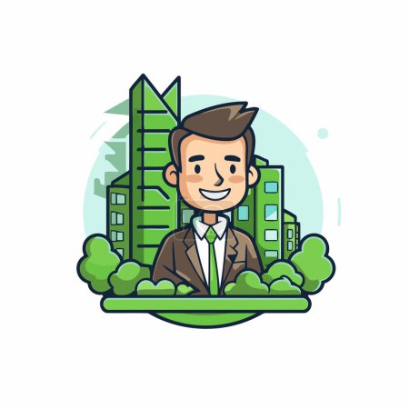 Illustration for Businessman standing in the city. Vector illustration in cartoon style. - Royalty Free Image