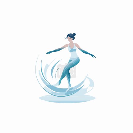 Ilustración de Chica surfista en el océano. Ilustración vectorial. Diseño plano. - Imagen libre de derechos