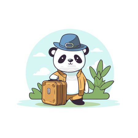 Téléchargez les illustrations : Panda avec une valise. Illustration vectorielle dans un style plat. - en licence libre de droit