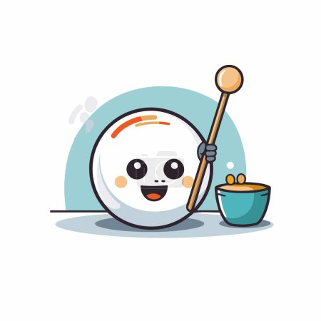 Ilustración de Mascota ilustración de carácter bola blanca con cazo de miel. - Imagen libre de derechos
