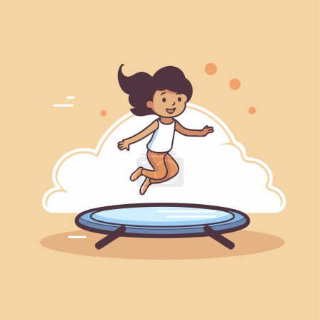 Téléchargez les illustrations : Jolie petite fille sautant sur le trampoline. Illustration vectorielle. - en licence libre de droit