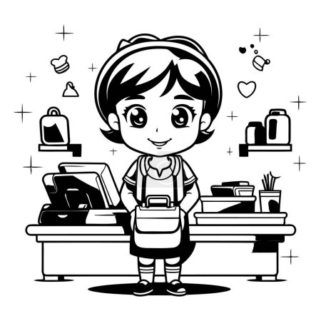 Illustration for Cute schoolboy with backpack in school classroom. Vector illustration. - Royalty Free Image