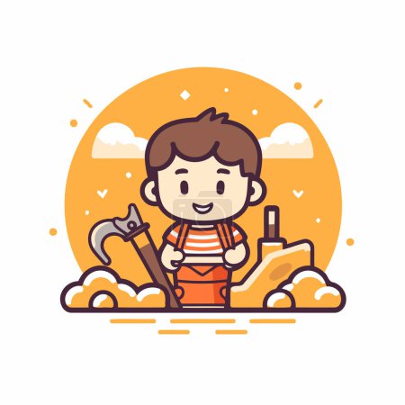 Illustration for Little boy with construction tools. Cute vector illustration in flat style. - Royalty Free Image