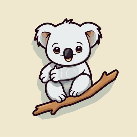 Téléchargez les illustrations : Mignon koala dessin animé sur la branche. Illustration vectorielle d'un koala mignon. - en licence libre de droit