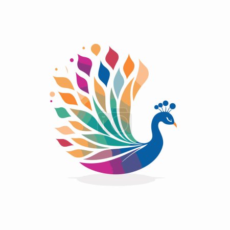 Illustration for Peacock vector logo design. Colorful peacock logo design. - Royalty Free Image