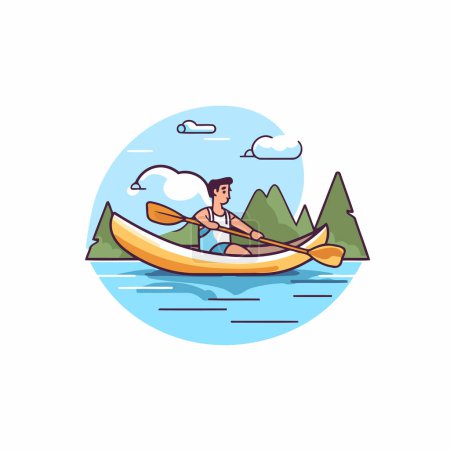 Illustration for Man in a kayak on the lake. Flat vector illustration. - Royalty Free Image