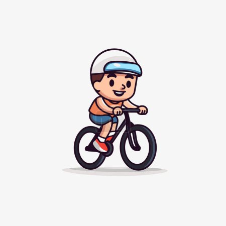 Illustration for Boy in helmet riding a bicycle. Cute cartoon vector illustration. - Royalty Free Image