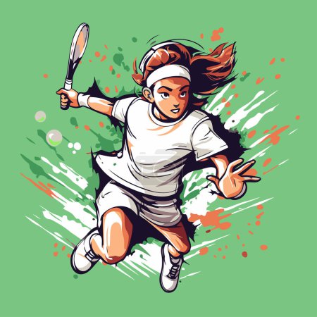 Ilustración de Jugador de tenis en acción. Ilustración vectorial de un tenista. - Imagen libre de derechos