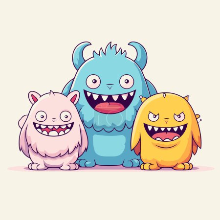 Illustration for Vector illustration of cute cartoon monsters. Vector illustration of funny monsters. - Royalty Free Image