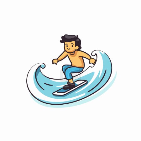 Illustration for Man surfing on the wave. Vector illustration in a flat style. - Royalty Free Image