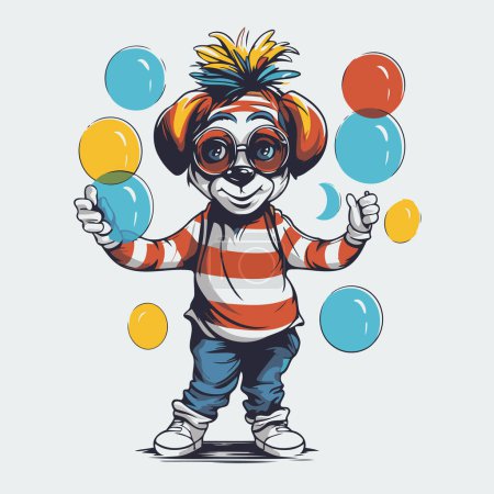 Illustration for Funny clown with balloons. Vector illustration of a happy clown. - Royalty Free Image
