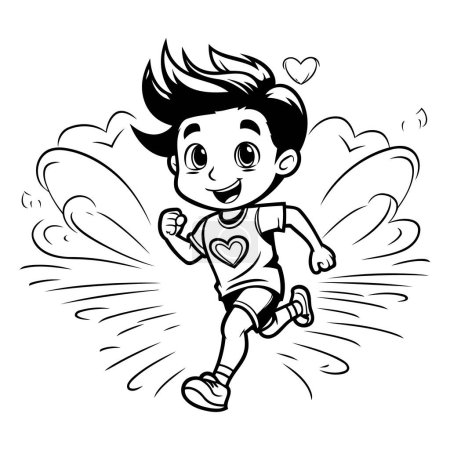 Ilustración de Dibujos animados ilustración de un niño corriendo por el cielo con un corazón - Imagen libre de derechos