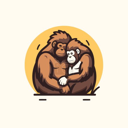 Illustration for Monkey family logo. Vector illustration of a monkey with a baby. - Royalty Free Image