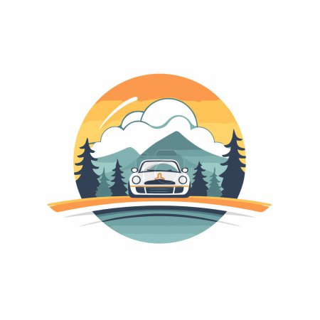 Téléchargez les illustrations : Modèle de conception de logo de voiture et forêt. Illustration vectorielle de l'icône de voiture. - en licence libre de droit