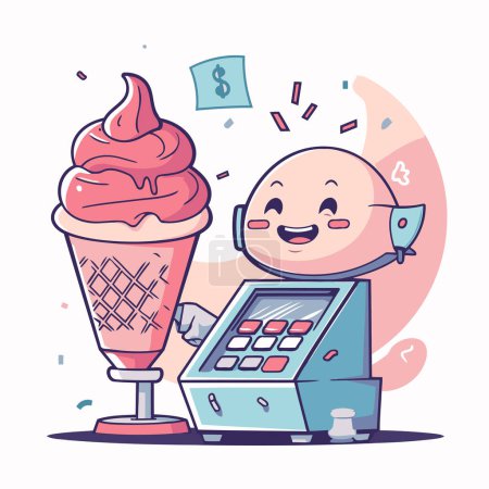Ilustración de Feliz hombre de dibujos animados con tarjeta de crédito y helado. Ilustración vectorial. - Imagen libre de derechos