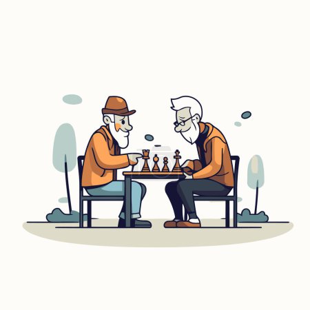 Téléchargez les illustrations : Des hommes âgés jouant aux échecs. Illustration vectorielle dans le style dessin animé. - en licence libre de droit