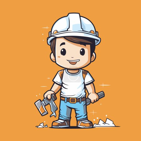 Illustration for Cartoon construction worker. Vector illustration of a builder with tools. - Royalty Free Image